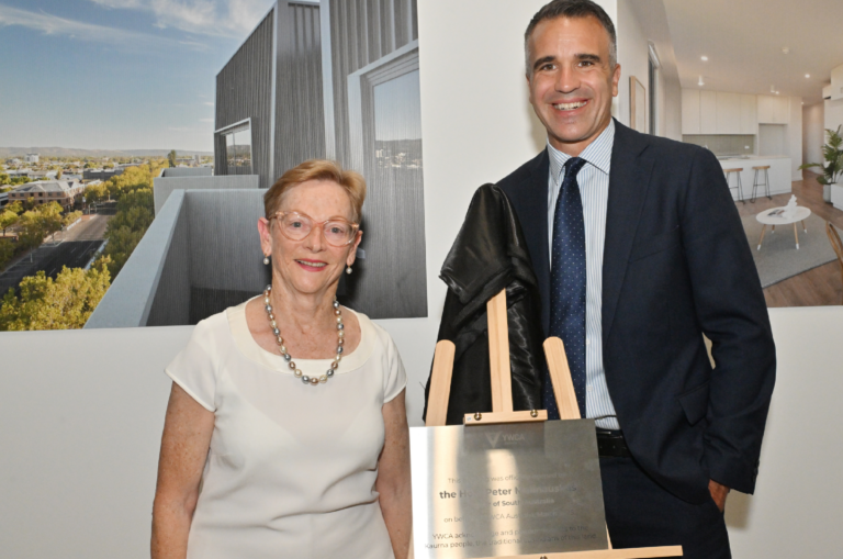 Board president Helen Conway with South Australian premier Peter Malinauskas