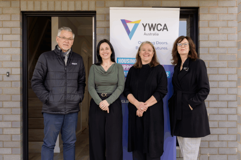 From left, Wodonga Council Acting CEO, Leon Schultz; YWCA General Manager Housing Operations, Libby Van Der Waal; YWCA General Manager Property, Belinda Goglia; Wodonga Council Deputy Mayor, Michelle Cowan